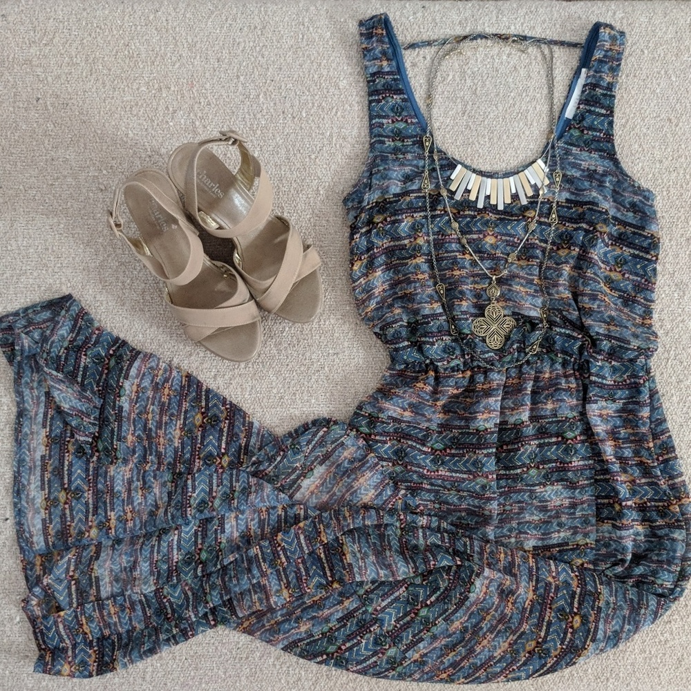 Lush Blue Aztec Maxi Dress, Size - S
